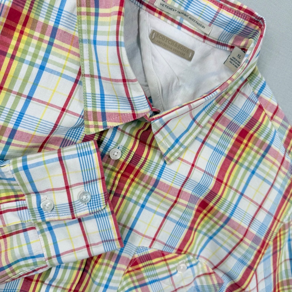Scotch & Soda Mens XL Plaid Button Down Shirt Multicolor Check Amsterdam Couture - Picture 1 of 7